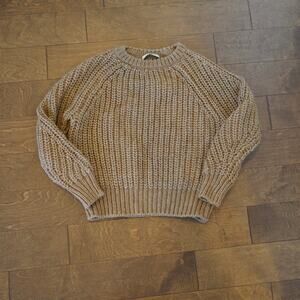OUI Beige Women's Pullover Sweater Cable Knit Sweater Size 10 Wool Blend